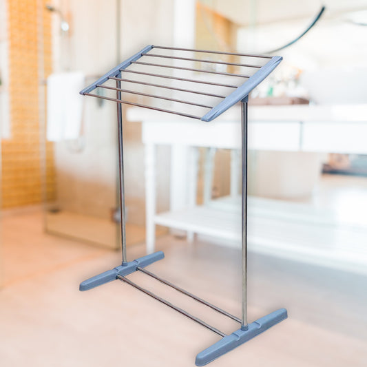 8724 Multi-functional Single Tier Mobile Towel Foldable Rack For Cloth And Towel Stainless Steel And Plastic Made Mobile Towel And Cloth Rack Holder Indoor Outdoor Standing Movable Cloth Dryer Rack Balcony Cloth Drying Stand