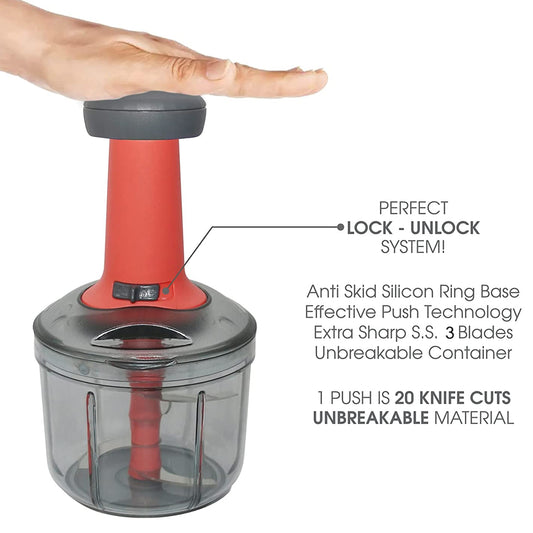 5901 Matte Finish Manual Hand Press Chopper For Kitchen Mini Handy Compact Chopper With 3 Blades For Effortlessly Chopping Vegetables Fruits For Your Kitchen.