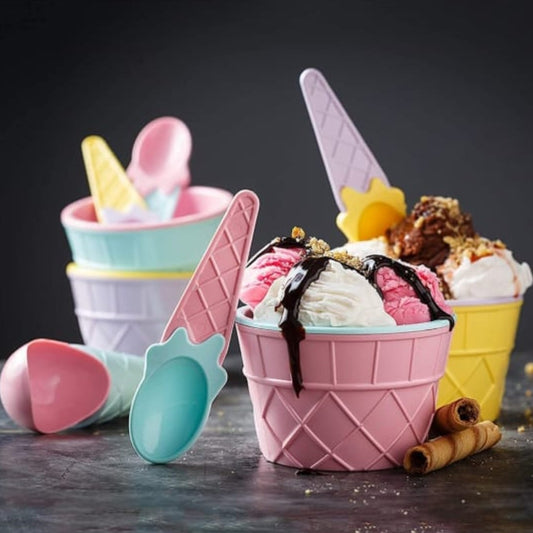 5320 Ice-cream Waffle Spoon Bowel Cup Set Premium Ice Cream Set Ice-cream Bowel With Spoon 2pc Couple Bowl Set
