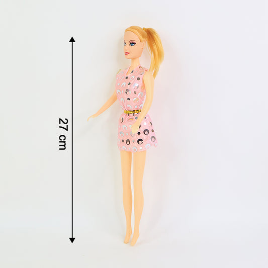 Premium Fashion Doll With Polka-dotted Dress And Stylish Belt (1 Pc)