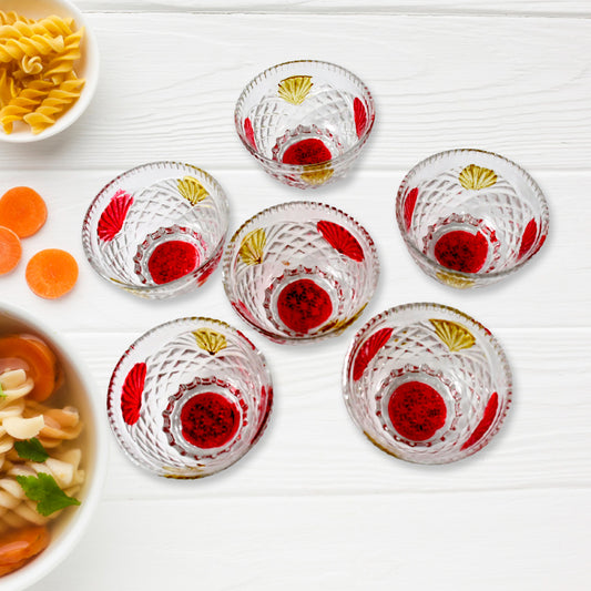 8234 Rose Glass Multipurpose Pudding Dessert Ice Cream Bowl Set For Home Use Home Kitchen Serving Bowl For Sundae Sweets Snacks Fruit Pudding Nuts Or Dip Serving Bowls 6 Medium 1 Big Bowl (Set Of 7 Pc)