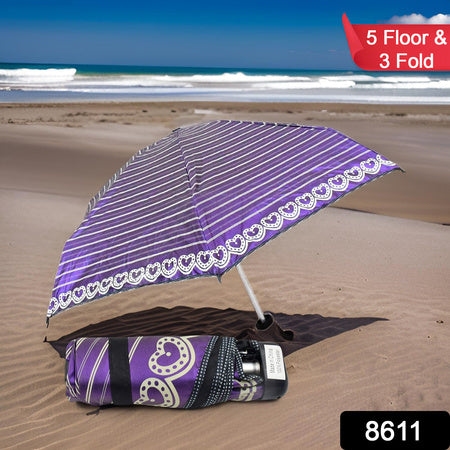 3-fold 5 Floor Sun Protective Solid Foldable Umbrella (1 Pc)