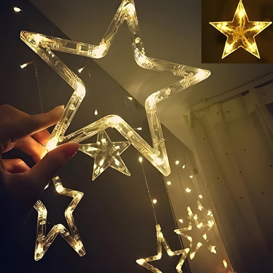 3385 12 Stars Led Curtain String Lights With 8 Flashing Modes For Home Decoration Diwali Wedding Led Christmas Light Indoor And Outdoor Light Festival Decoration (Warm White)