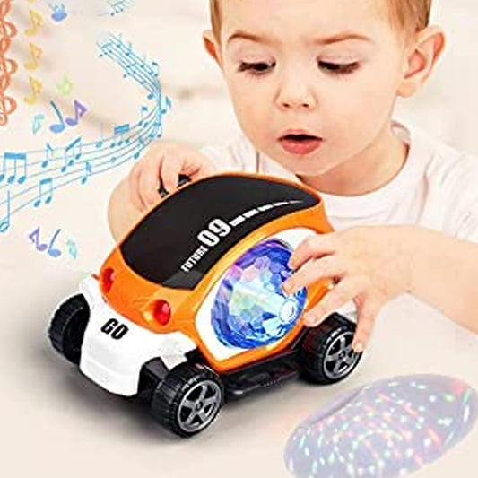 17922 Plastic 360 Degree Rotating Stunt Car Toy For Kids - Bump And Go Action With 4d Lights And Music Plastic Mini Car With Disco Ball (1 Pc Battery Not Included)