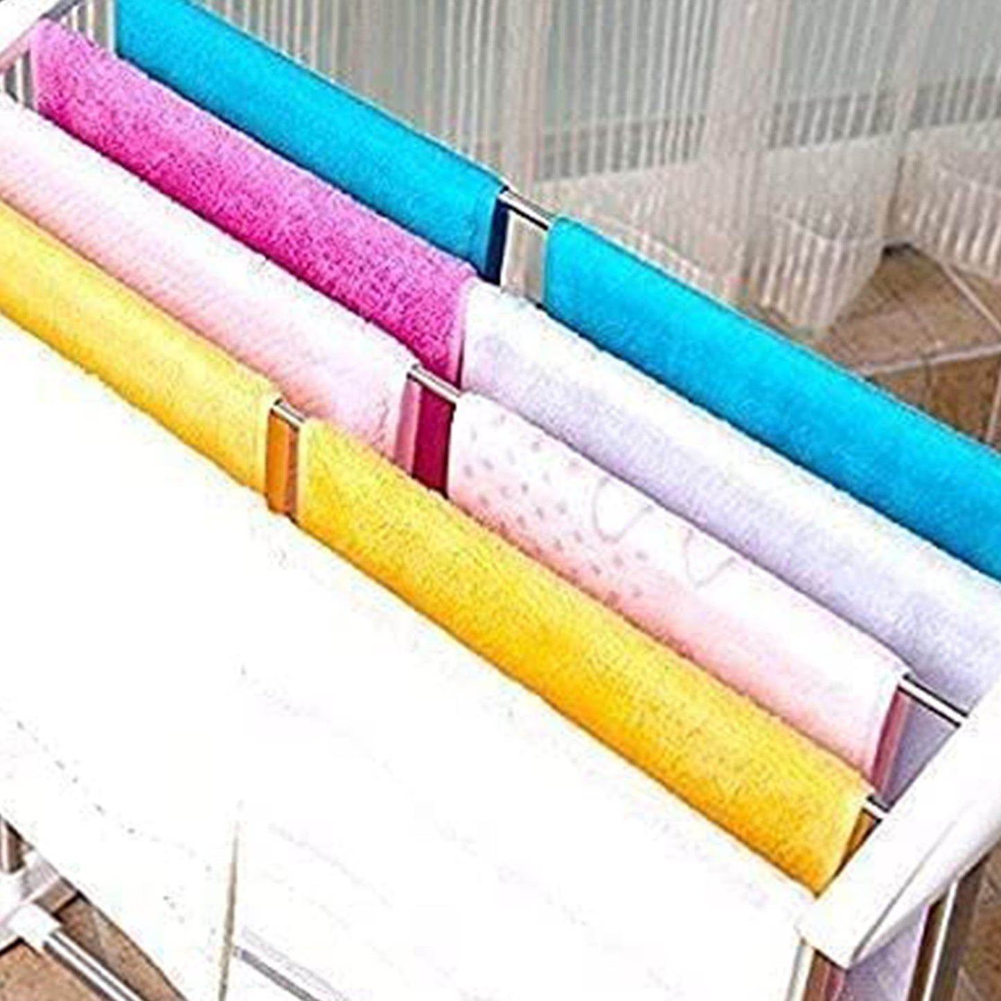 8724 Multi-functional Single Tier Mobile Towel Foldable Rack For Cloth And Towel Stainless Steel And Plastic Made Mobile Towel And Cloth Rack Holder Indoor Outdoor Standing Movable Cloth Dryer Rack Balcony Cloth Drying Stand