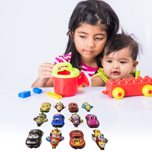 Mini Pull Back Car Aeroplane Pvc Plastic Pull Back Car Cartoon Toys (12 Pcs Set)