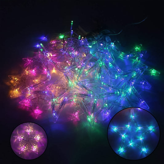 3386 12 Stars Led Curtain String Lights With 8 Flashing Modes For Home Decoration Diwali Wedding Led Christmas Light Indoor And Outdoor Light Festival Decoration (Multicolor)