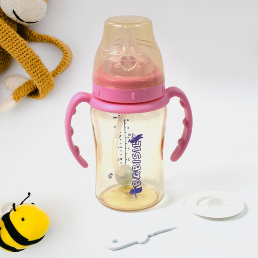 Plastic Baby Feeding Bottle With Handles Straw (220 Ml 1 Pc)