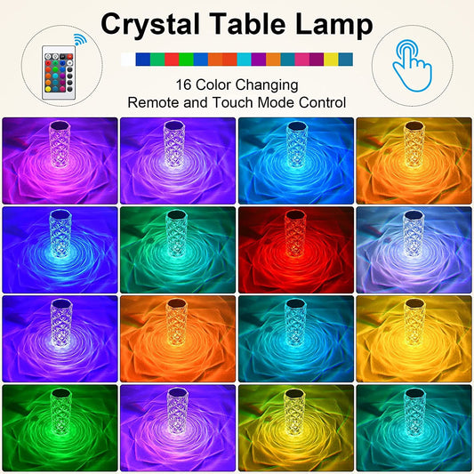 6604 Crystal Touch Night Light (16 Colors) - Rose Diamond Table Lamp With Remote Control Usb Table Lamp Romantic Date Lighting Decor For Festival Bedroom Dining Room