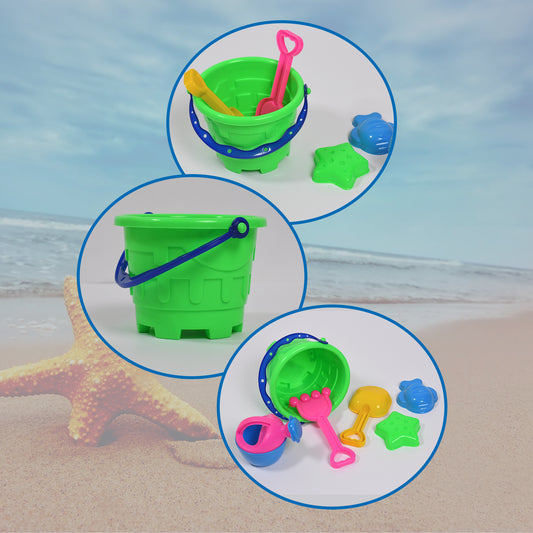 4486 Sand Game Castle Building Plastic Beach Toy Set For Kids Summer Fun Creative Activity Playset Gardening Tool With Accessories Bucket-pack Of 6 Pcs