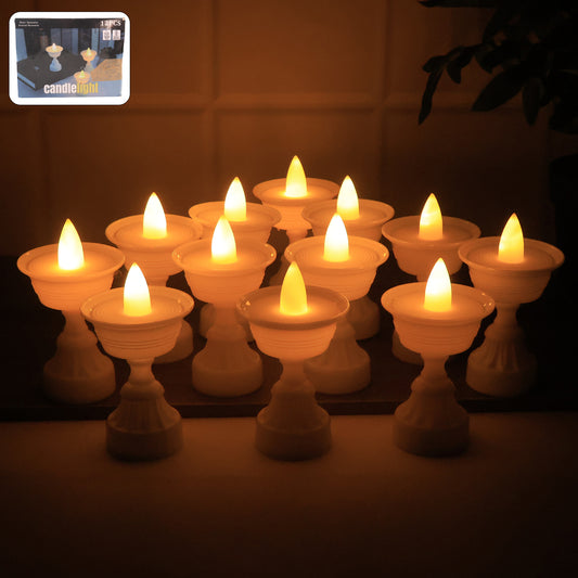 Set Of 12 White Water Sensor Led Diyas