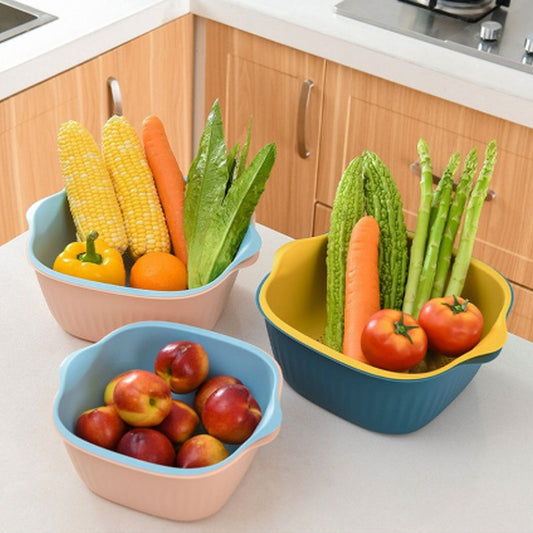 5228a Kitchen Bowl Plastic Washing Bowl And Strainer Drainer Basket For Home Kitchen Use
