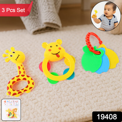 3 Pcs Set Colorful Animal Shape Baby Rattle Toy