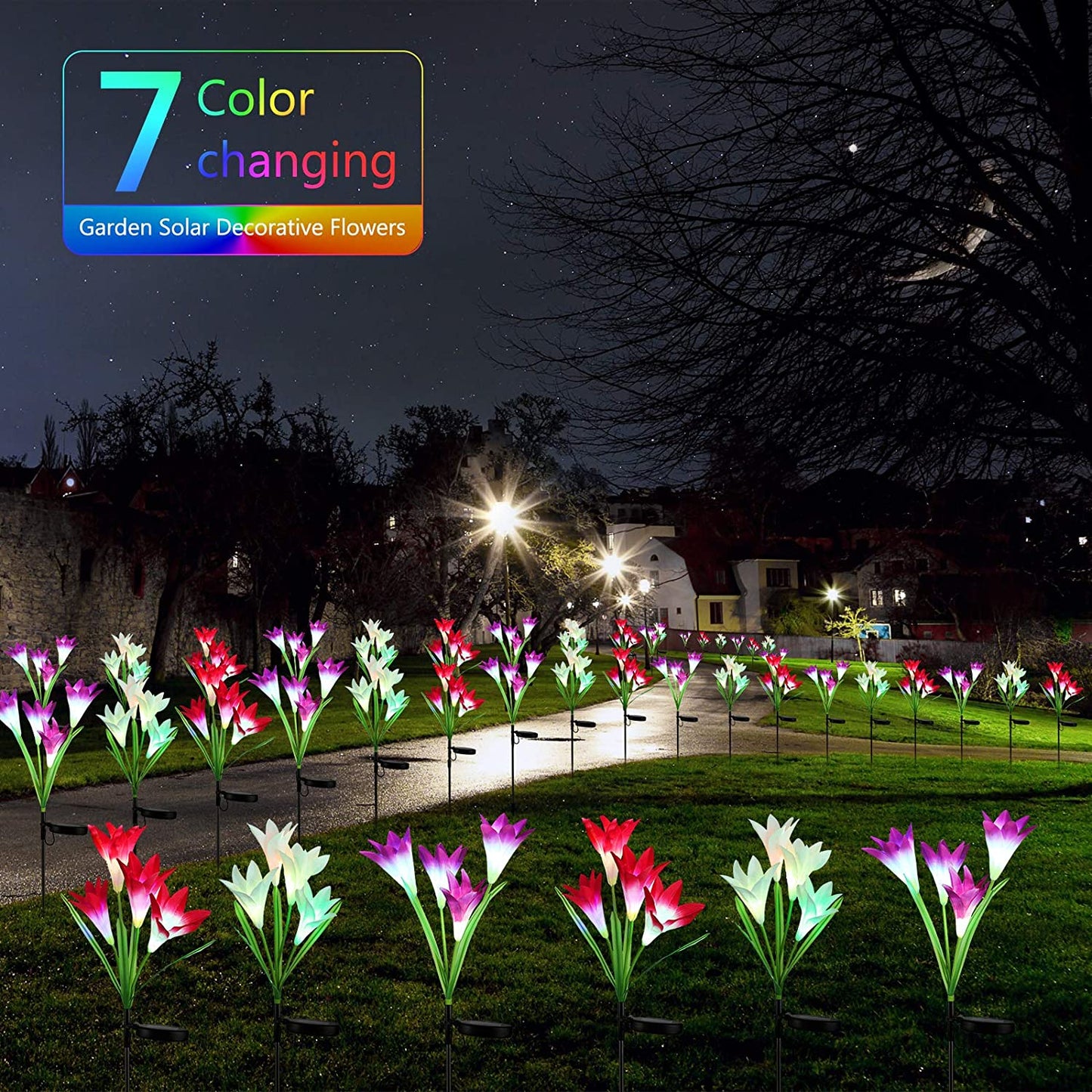 6616b Waterproof Outdoor Solar Lily Flower Stake Lights ( Pack Of 2 Pcs )