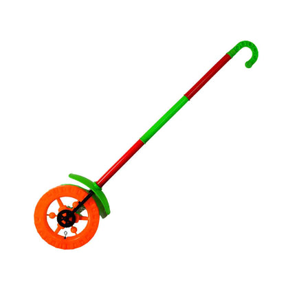 4435 Plastic Single Wheel Push Run Toy With Handle And Two Lights On Wheel. Push Toy For Kids.