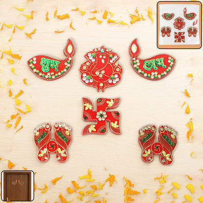Traditional Decorative Shubh Labh Door Hanging (6 Pc  1 Set)