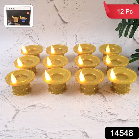 Set Of 12 Water Sensor Led Golden Diyas