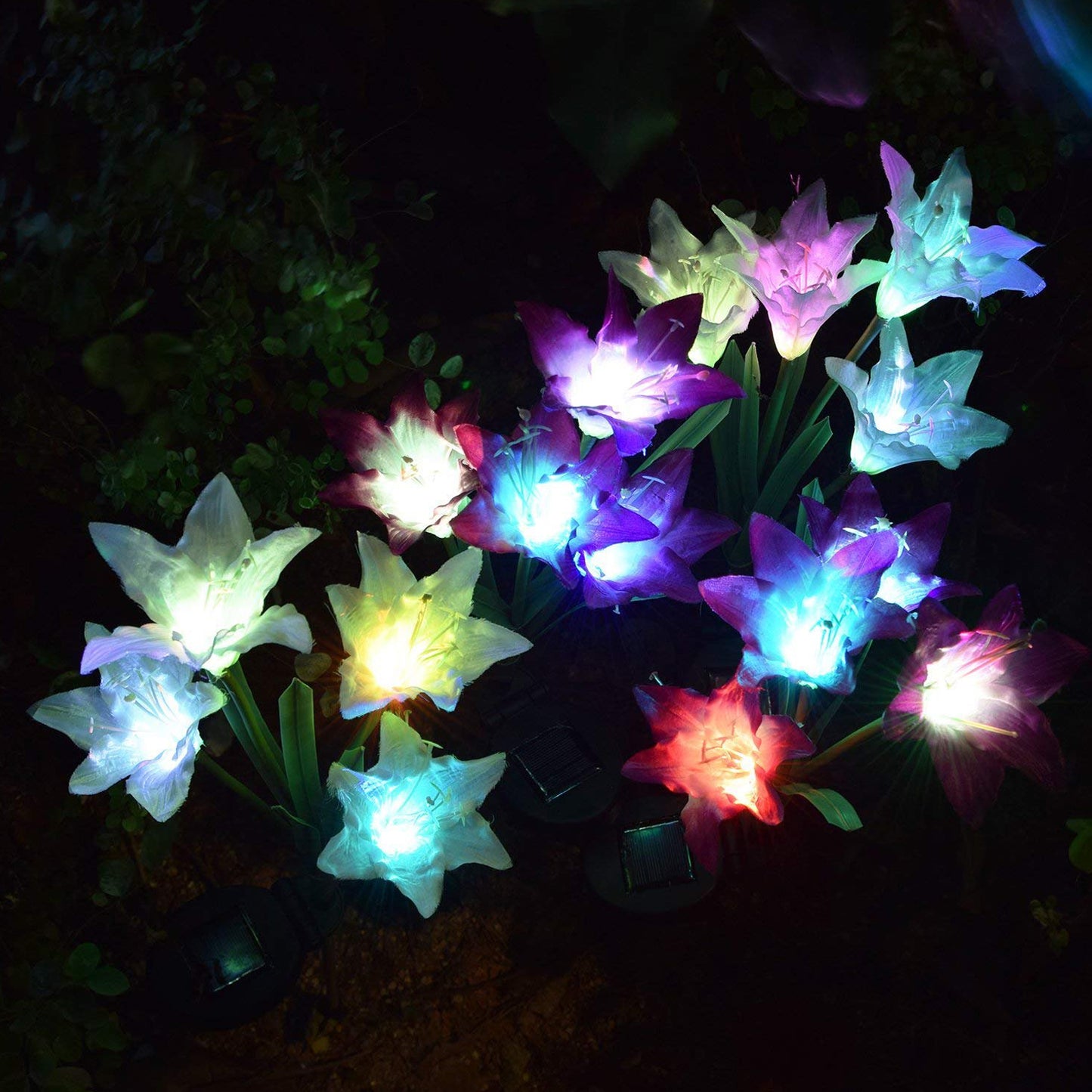 6616b Waterproof Outdoor Solar Lily Flower Stake Lights ( Pack Of 2 Pcs )