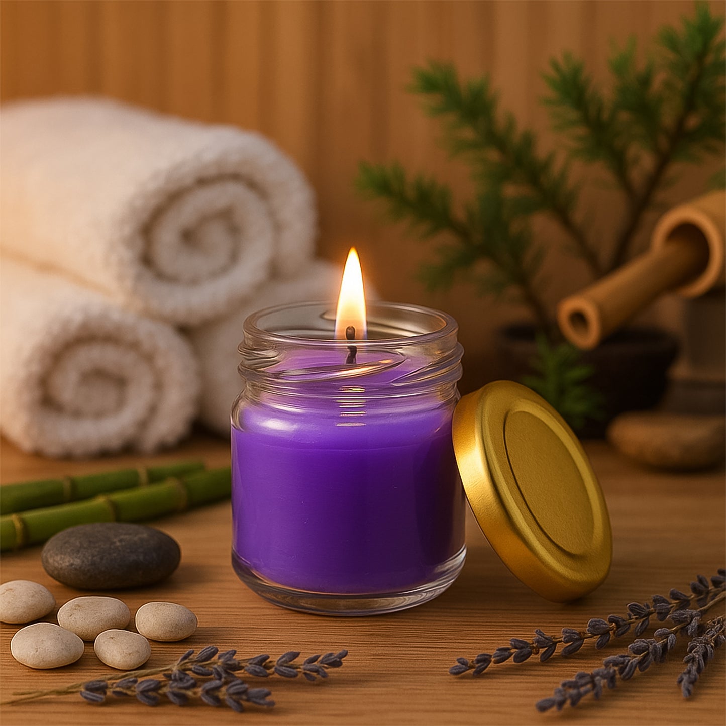 Wax Candle Set In Glass Jars With Gold Lids (4 Pc)