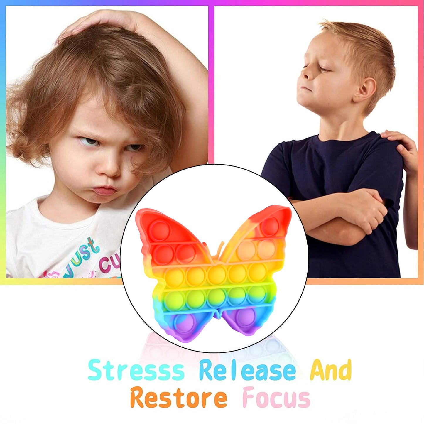 17638 Pop Fidget Toy Push Pop Bubble Fidget Sensory Toy For Kids And Adults Fidget Popper Stress Reliever Sensory Fidget Poppers (Butterfly  Car Shape  1 Pc)