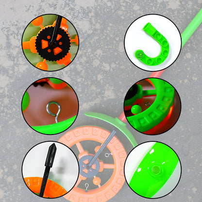 4435 Plastic Single Wheel Push Run Toy With Handle And Two Lights On Wheel. Push Toy For Kids.