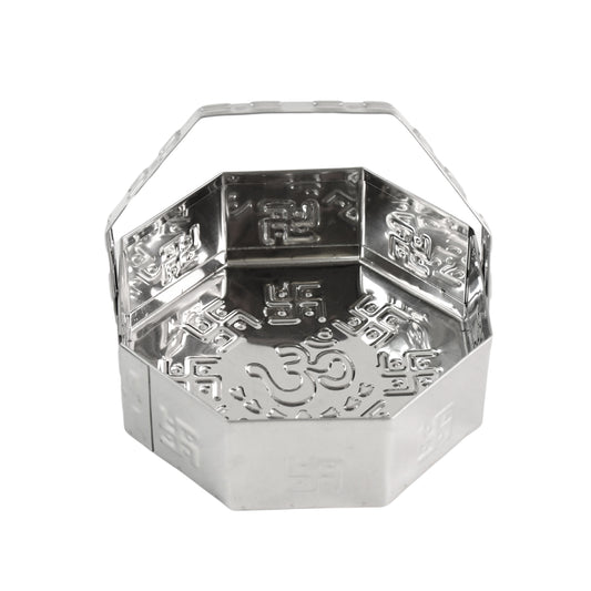 Traditional Stainless Steel Octagon Pooja Basket 1 Pc With Handle