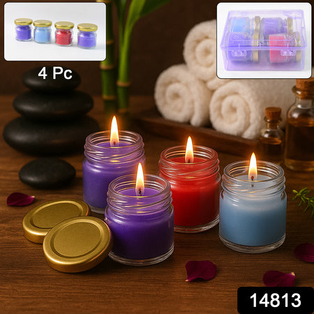 Wax Candle Set In Glass Jars With Gold Lids (4 Pc)