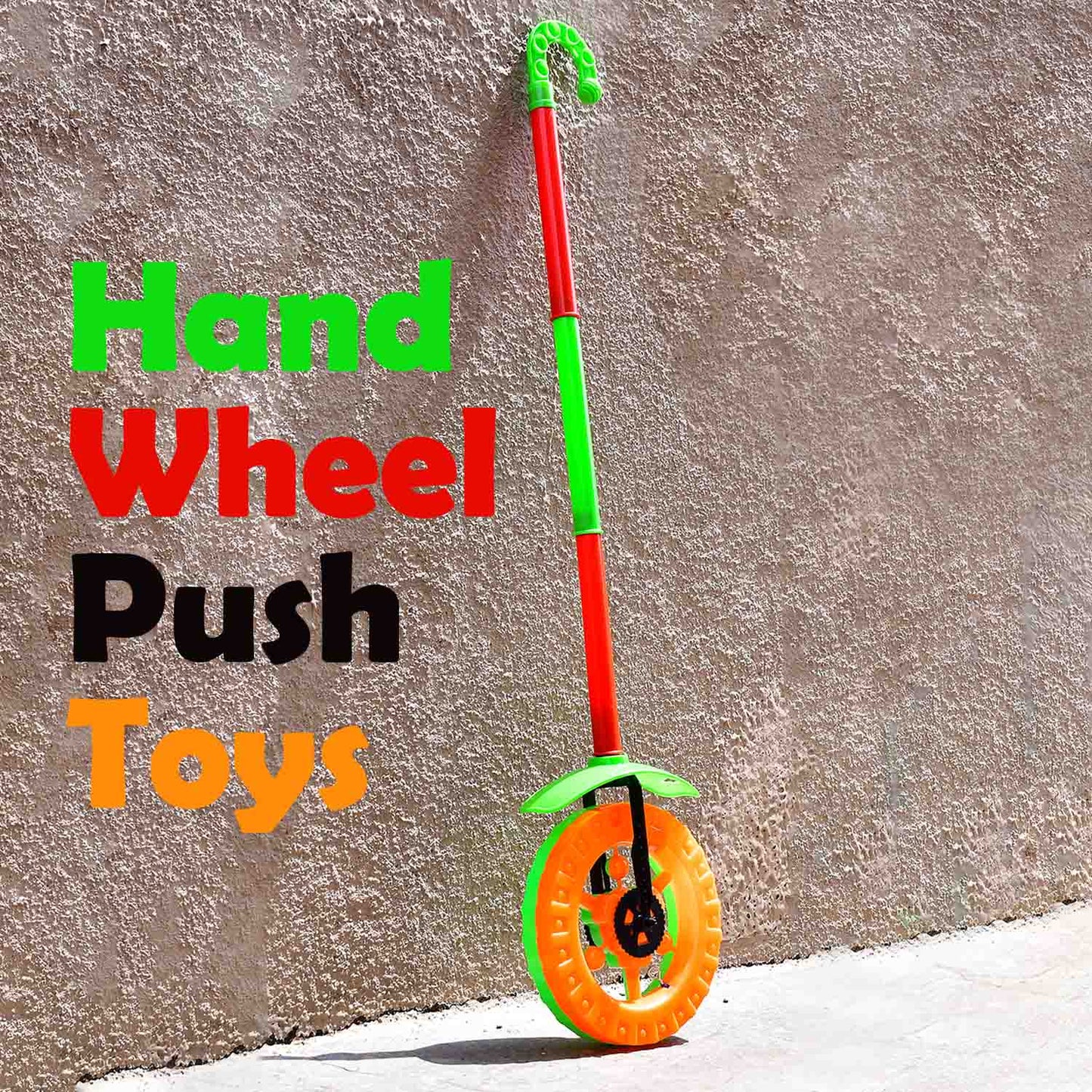 4435 Plastic Single Wheel Push Run Toy With Handle And Two Lights On Wheel. Push Toy For Kids.