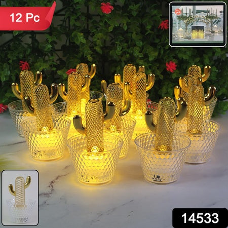 Decorative Cactus Shape Led Tealight Candles (12 Pc)