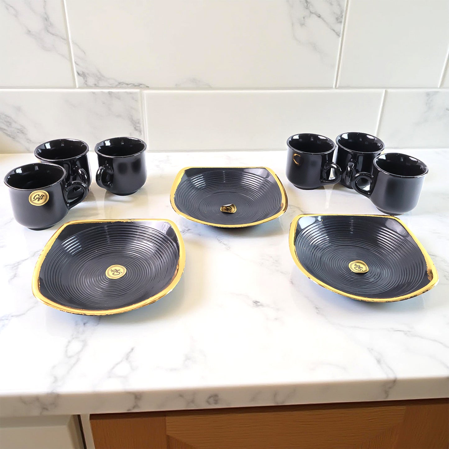 8237 Sweet Buzz Ceramic Tea  Cups  Mug Set With Seashell Shape Serving Bowl Milk Cup Coffee Cup Tea Cup Breakfast Cup Drinking Mug Or Outdoor For Household Gift For Birthday Wedding Party (8 Pcs Set)