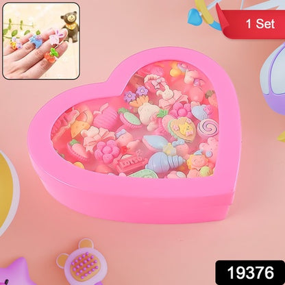 Adorable Playful Decorative Rings For Children In Heart Shaped Storage Box (35 Pcs Aprpox
