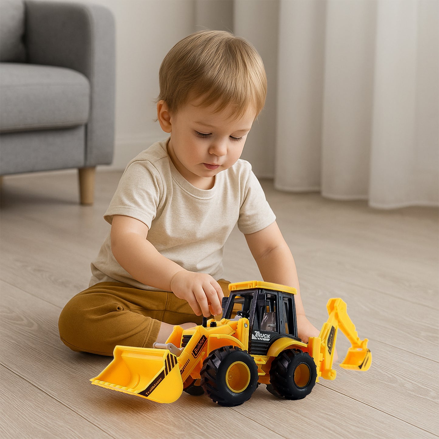 Lala Friction Powered Jcb Style Backhoe Loader Construction Toy Truck For Kids (1 Pc)