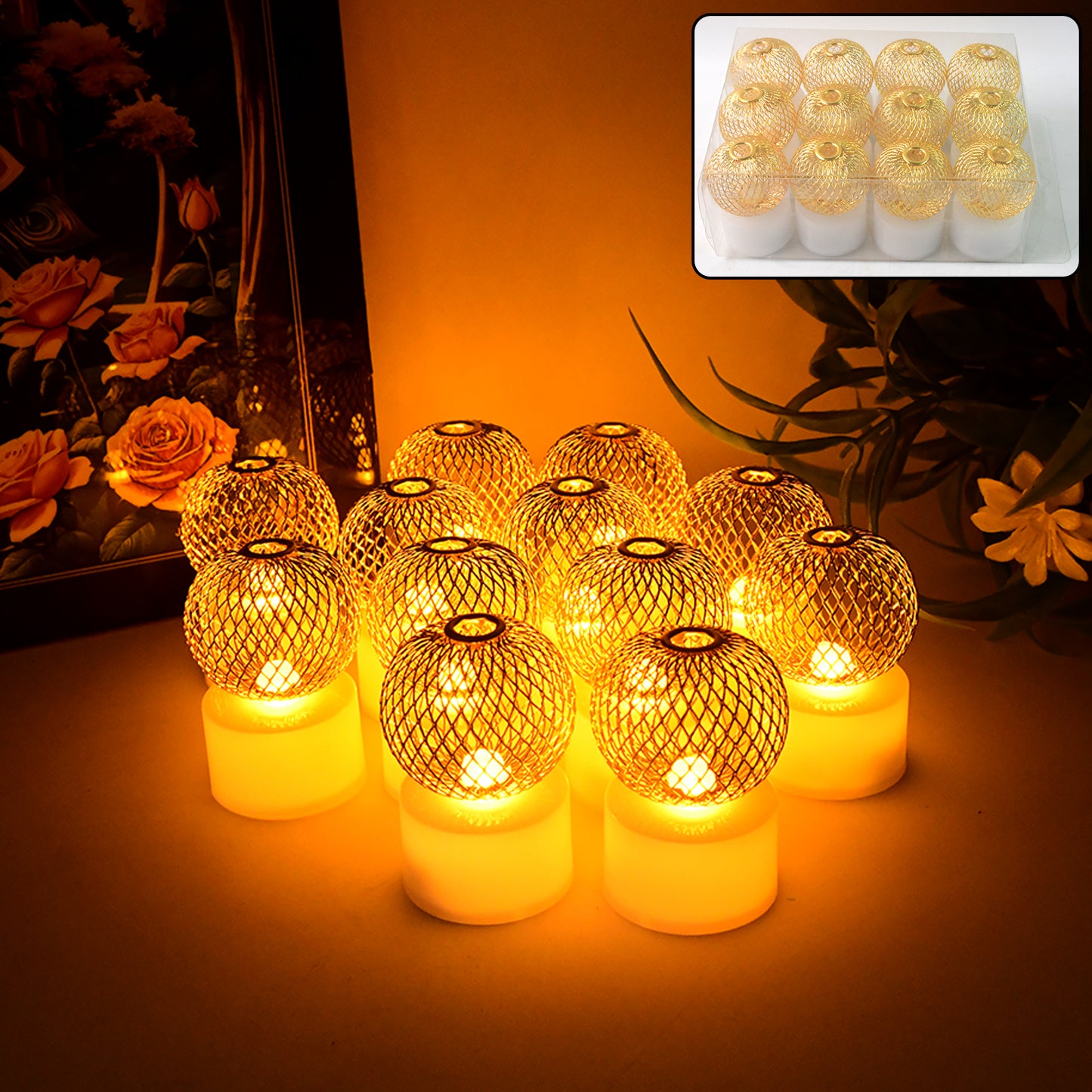 Led Ball Shaped Decorative Light With Mesh Cover (12 Pc  Set)