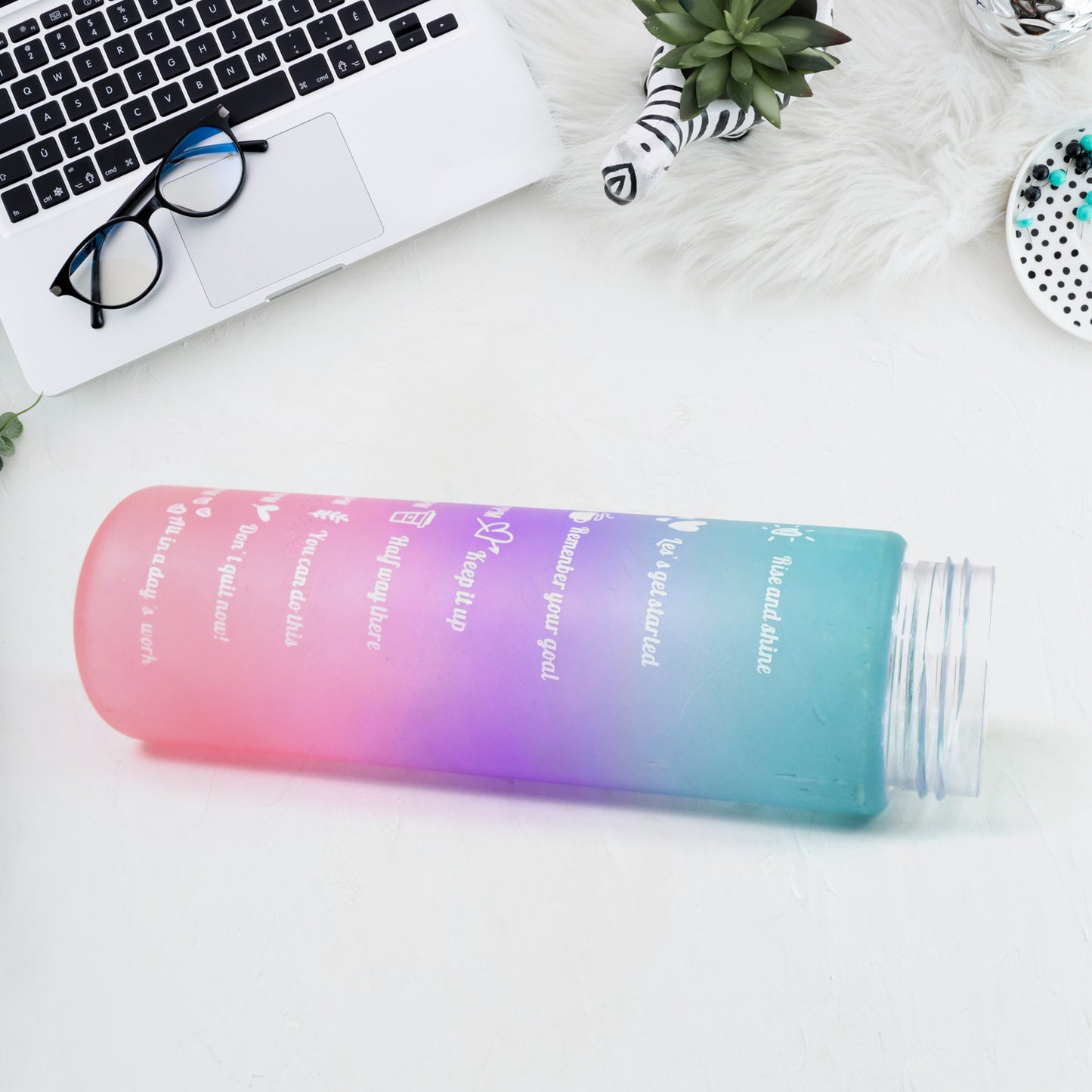 Plastic Colorful Motivational Water Bottle With Straw (900 Ml)