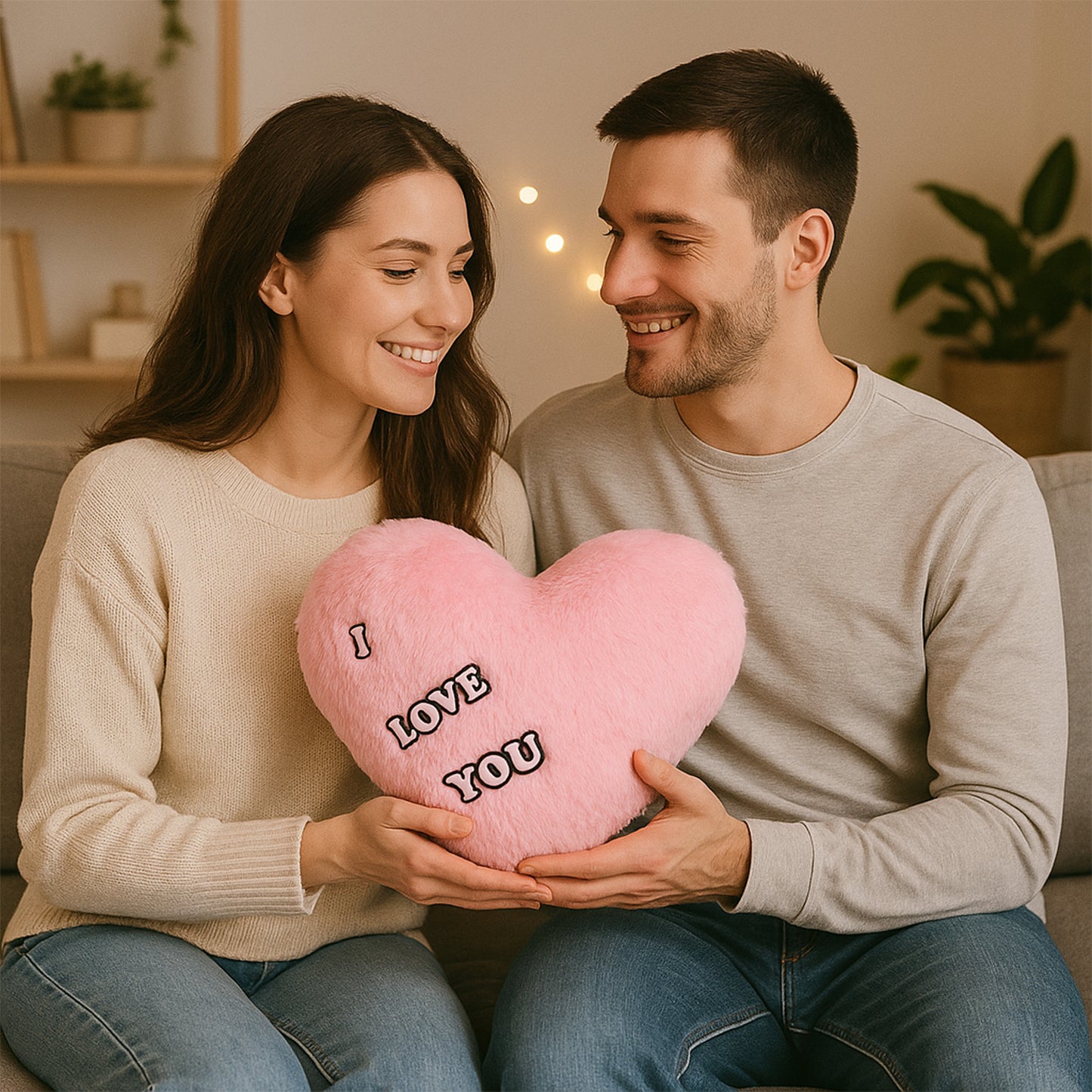 Soft Plush Heart Shape Cushion With I Love You (1 Pc)