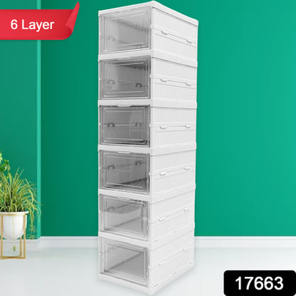 Stackable Multifunctional Storage For Clothes Foldable Drawer Shelf Basket Utility Cart Rack Storage Organizer Cart For Kitchen Pantry Closet Bedroom Bathroom Laundry (6  Layer 1 Pc)