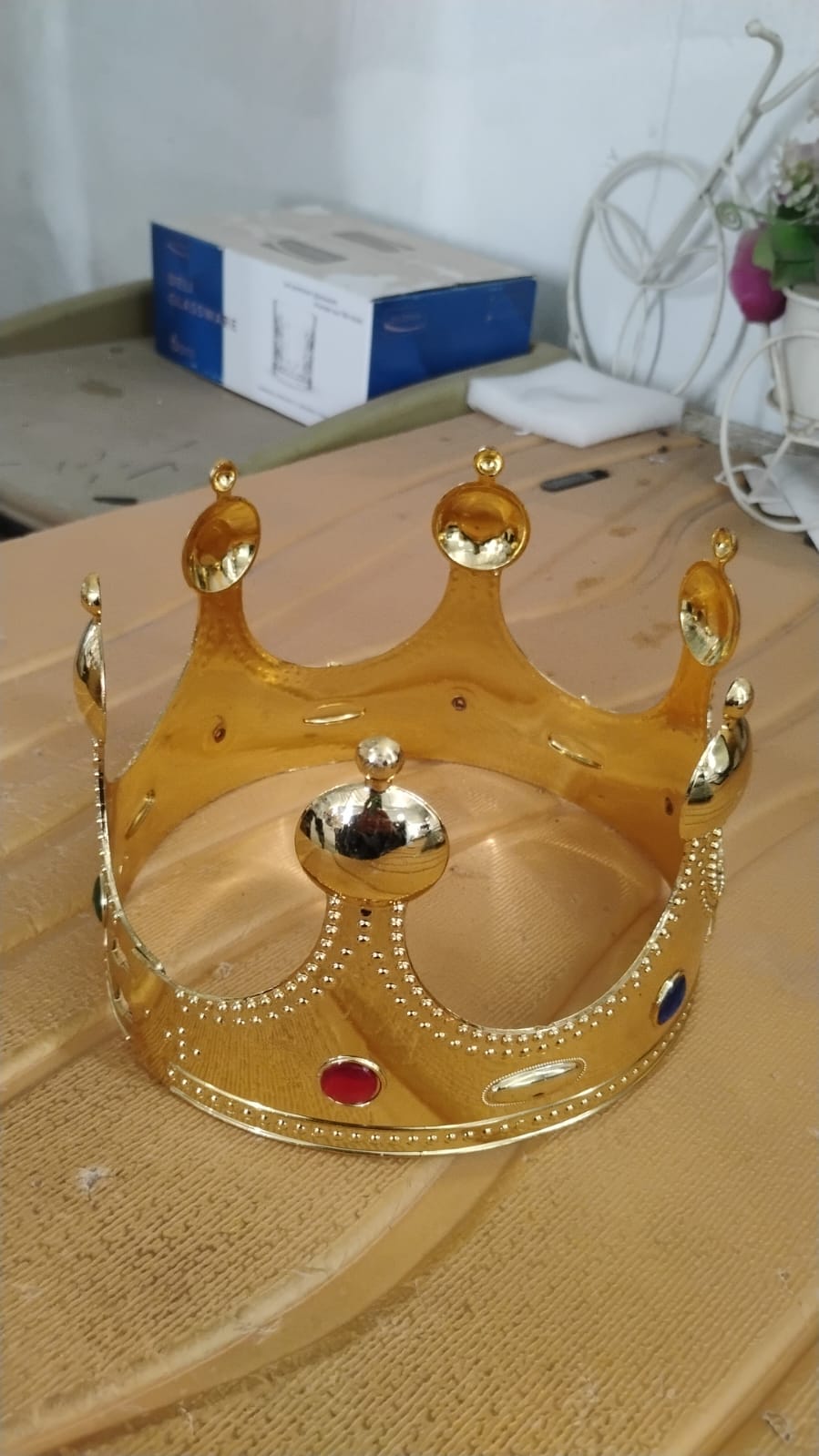 Golden Royal Crown With Colored Gems (1 Pc)