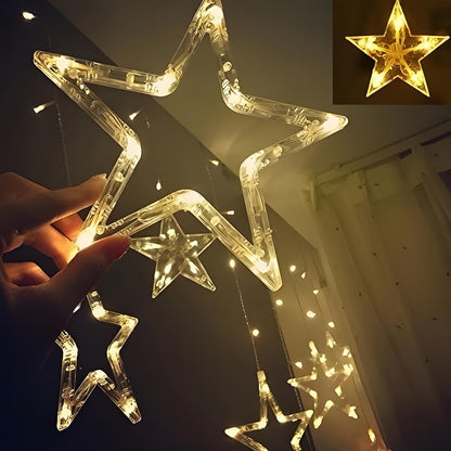 3385 12 Stars Led Curtain String Lights With 8 Flashing Modes For Home Decoration Diwali  Wedding Led Christmas Light Indoor And Outdoor Light Festival Decoration  (Warm White)