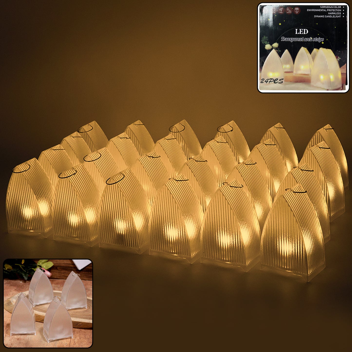 Transparent Decorative Led Candle Lights (24 Pc)