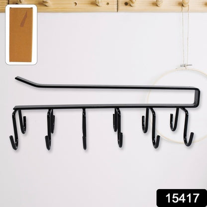 Double-row Metal Cupholder Rack Multi-purpose Iron Hanger With 6 Hooks (1 Pc)