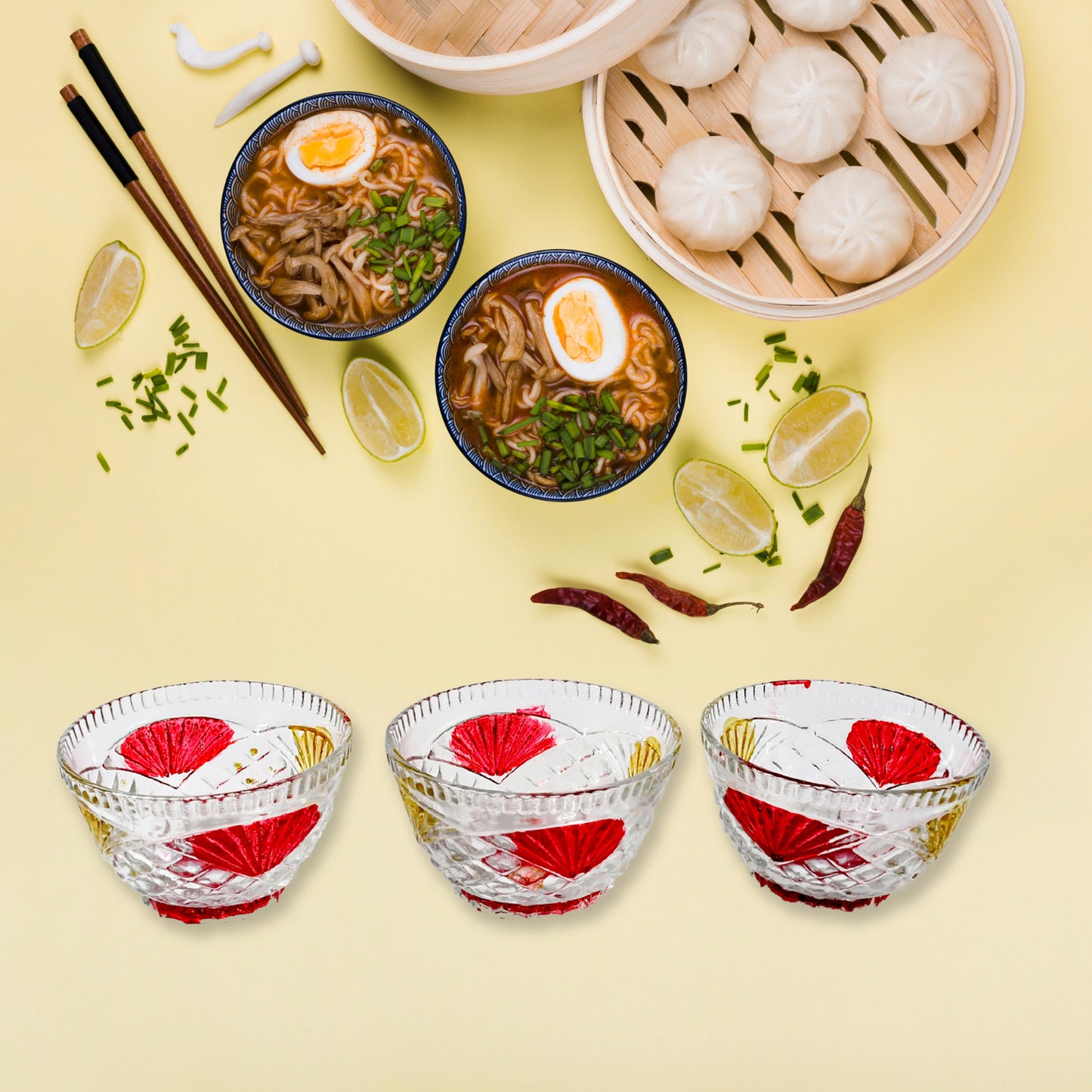 8234 Rose Glass Multipurpose Pudding  Dessert  Ice Cream Bowl Set For Home Use Home  Kitchen Serving Bowl For Sundae Sweets Snacks Fruit Pudding Nuts Or Dip Serving Bowls 6 Medium  1 Big Bowl (Set Of 7 Pc)