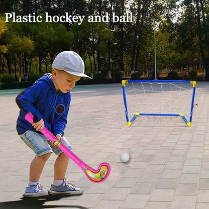 8002 Combo Of Light Weight Plastic Bat Ball  Hockey For Kids Boys Indoor Outdoor Play