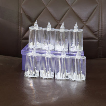 Premium Crystal Effect Led Flameless Candle Lights (8 Pc)