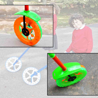 4435 Plastic Single Wheel Push Run Toy With Handle And Two Lights On Wheel. Push Toy For Kids.