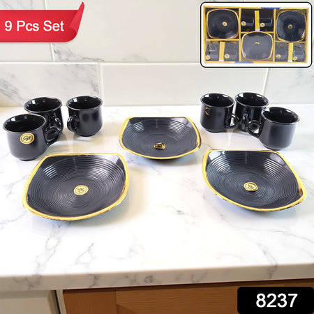 8237 Sweet Buzz Ceramic Tea  Cups  Mug Set With Seashell Shape Serving Bowl Milk Cup Coffee Cup Tea Cup Breakfast Cup Drinking Mug Or Outdoor For Household Gift For Birthday Wedding Party (8 Pcs Set)