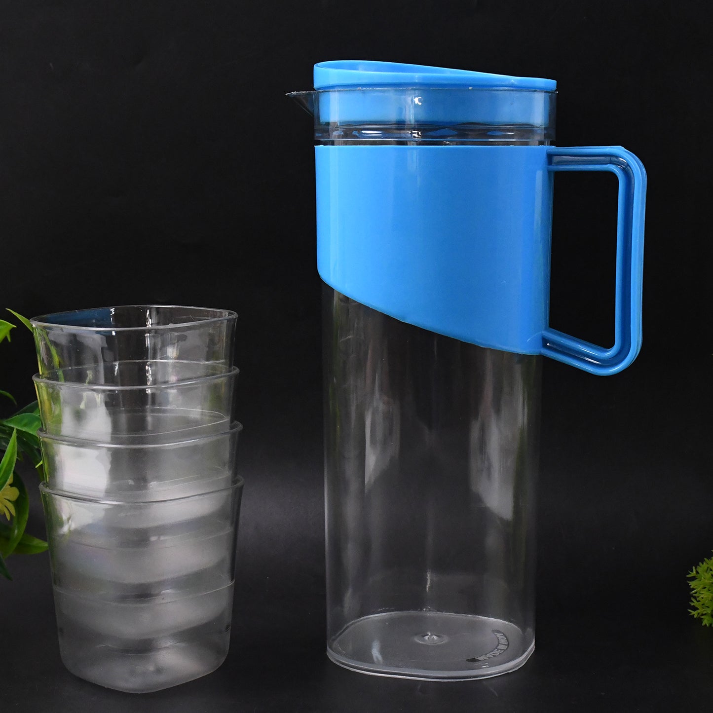 Transparent Stylish Premium Jug With Elegant Handle (2000 Ml Jug Approx  4 Pcs Plastic Glass)