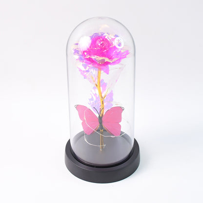Led Decorative Rose With Butterfly In Transparent Plastic Dome (1 Pc  Battery Not Included)