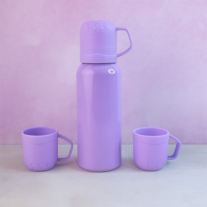 Purple Vacuum Flask Set  Stainless Steel Thermos With 3 Cups Approx 500ml