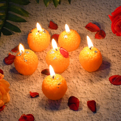 Set Of 6 Laddu-shaped Wax Candles With Silver Leaf Decoration