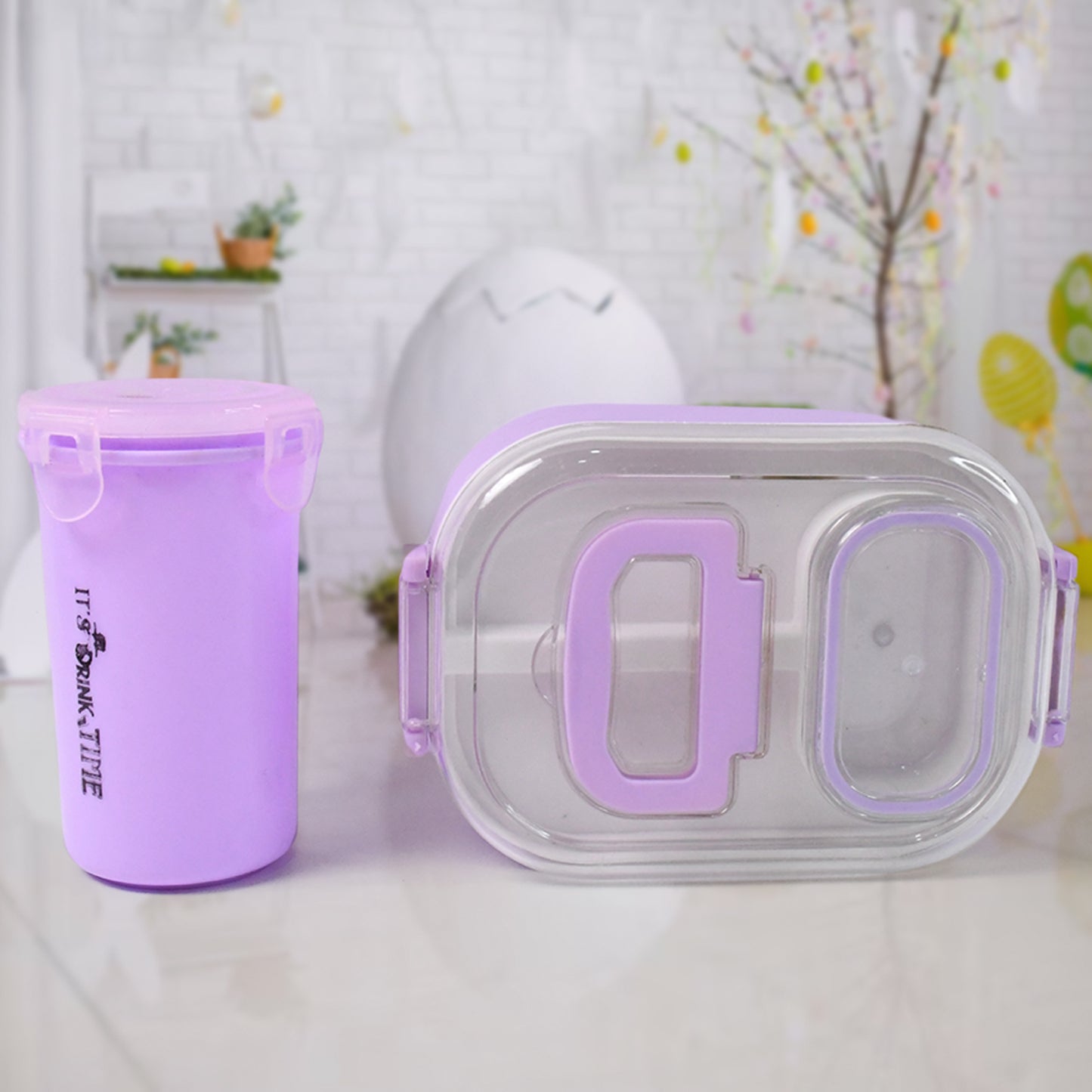 Plastic Lunch Box With Small Box Bottle  Sponn For Kids Lunch Box (4 Pc Set)